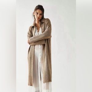 Free People Finely maxi Cardi cardigan sweater duster long. Small. Driftwood.